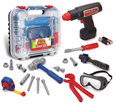 Durable Kids Tool Set with Electronic Cordless Drill and 18 Pretend Play Construction Accessories